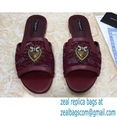 Dolce & Gabbana Lace Sliders Burgundy with Devotion Heart 2021 - Click Image to Close